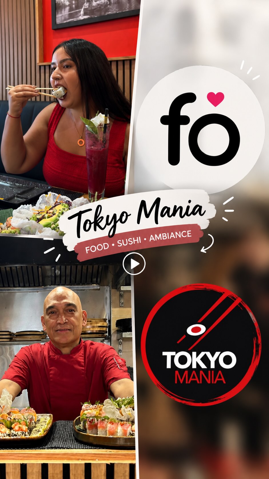 Couverture du Reel Tokyo Mania à Rabat, avec une créatrice, un chef et des sushis.